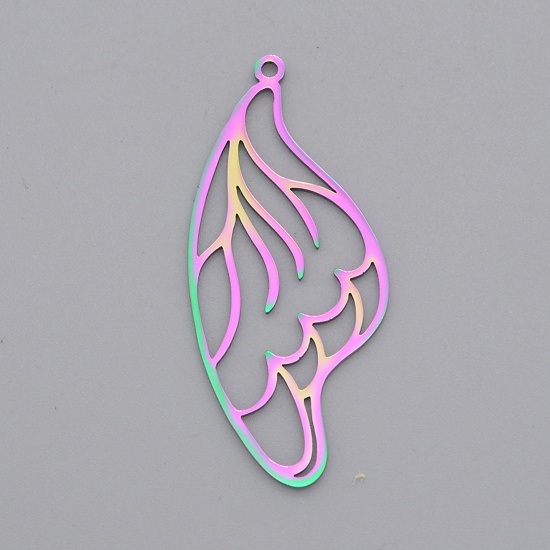 Picture of Stainless Steel Insect Pendants Multicolor Butterfly Wing Filigree 4.5cm x 2cm, 2 PCs