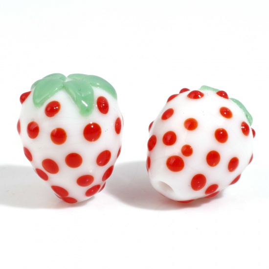 Bild von Lampwork Glas 3D-Perlen Erdbeere weiß ca. 15 x 14 mm - 15 x 12 mm, Bohrung: ca. 1,6 mm, 2 Stck