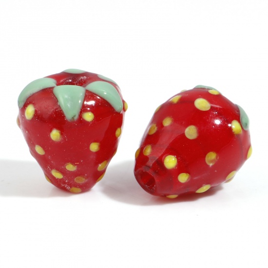 Image de Perles en Verre 3D Fraises Rouge 15x14mm - 15x12mm, Trou: 1.6mm, 2 Pcs