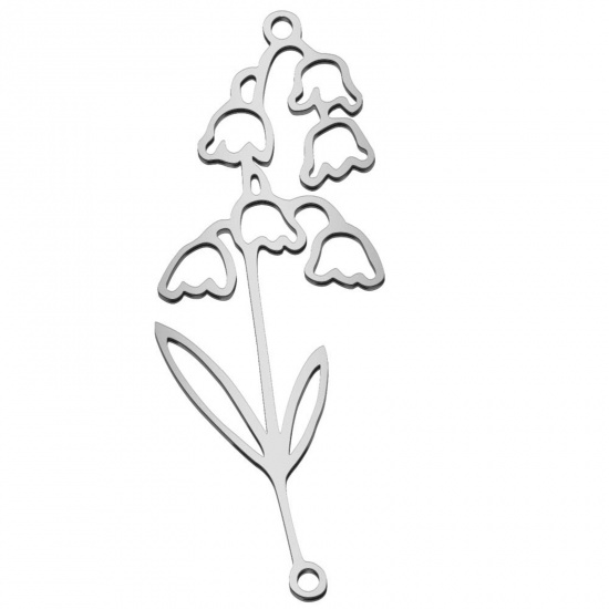 Image de Connecteurs en 304 Acier Inoxydable Fleur de Mois de Naissance Argent Mat mai Creux 4.4cm x 2.1cm, 1 Pièce