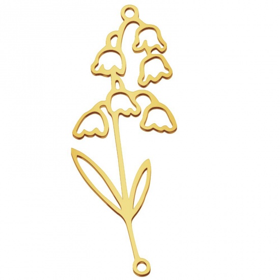 Image de Connecteurs en 304 Acier Inoxydable Fleur de Mois de Naissance Doré mai Creux 4.4cm x 2.1cm, 1 Pièce