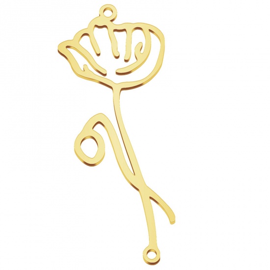 Picture of 304 Stainless Steel Birth Month Flower Connectors Gold Plated August Hollow 4.4cm x 1.7cm, 1 Piece