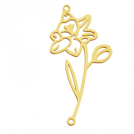 Image de Connecteurs en 304 Acier Inoxydable Fleur de Mois de Naissance Doré décembre Creux 4.4cm x 2.2cm, 1 Pièce