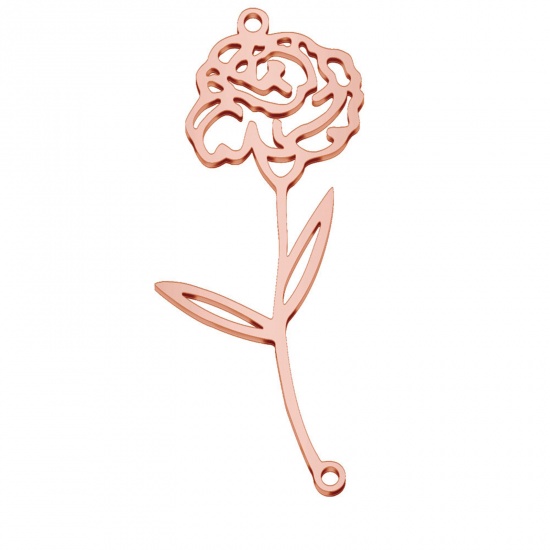 Image de Connecteurs en 304 Acier Inoxydable Fleur de Mois de Naissance Or Rose janvier Creux 4.3cm x 1.9cm, 1 Pièce