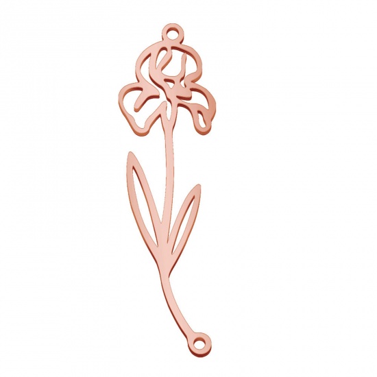 Image de Connecteurs en 304 Acier Inoxydable Fleur de Mois de Naissance Or Rose février Creux 4.4cm x 1.3cm, 1 Pièce