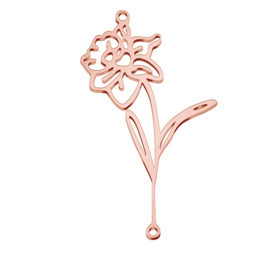 Image de Connecteurs en 304 Acier Inoxydable Fleur de Mois de Naissance Or Rose mars Creux 4.4cm x 1.9cm, 1 Pièce