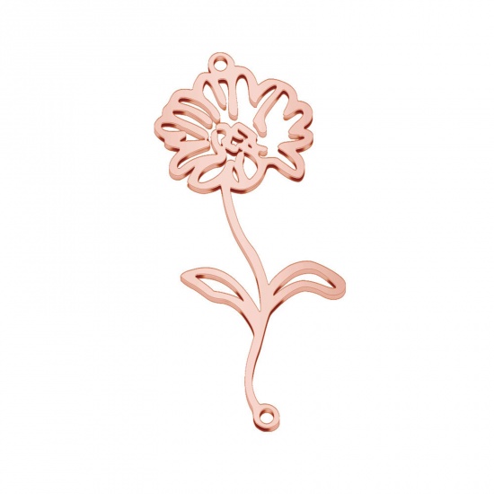 Image de Connecteurs en 304 Acier Inoxydable Fleur de Mois de Naissance Or Rose avril Creux 4.3cm x 2.3cm, 1 Pièce