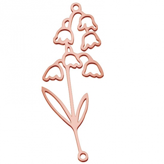 Image de Connecteurs en 304 Acier Inoxydable Fleur de Mois de Naissance Or Rose mai Creux 4.4cm x 2.1cm, 1 Pièce