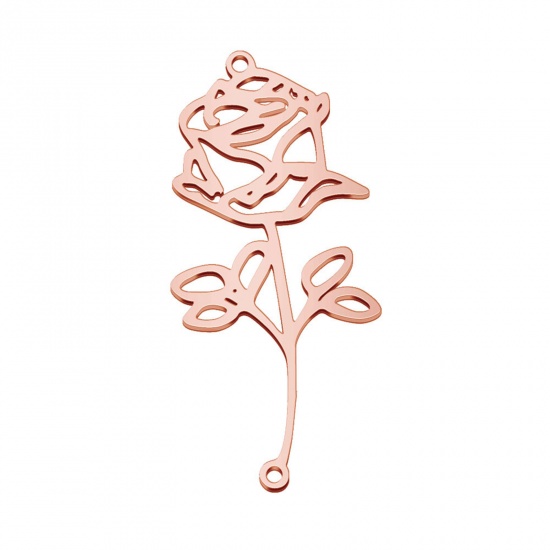 Image de Connecteurs en 304 Acier Inoxydable Fleur de Mois de Naissance Or Rose juin Creux 4.4cm x 2cm, 1 Pièce