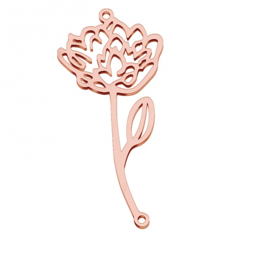 Image de Connecteurs en 304 Acier Inoxydable Fleur de Mois de Naissance Or Rose juillet Creux 4.4cm x 2.1cm, 1 Pièce