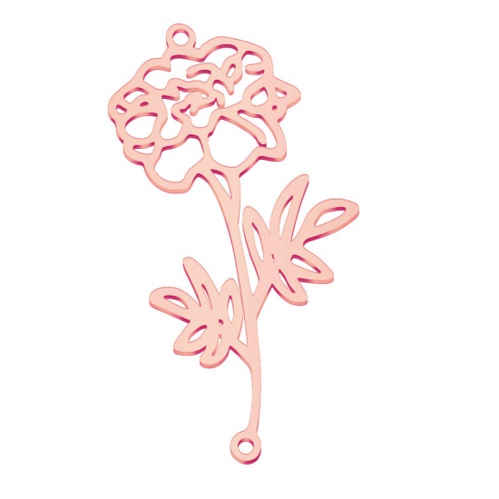 Image de Connecteurs en 304 Acier Inoxydable Fleur de Mois de Naissance Or Rose octobre Creux 4.4cm x 2.2cm, 1 Pièce