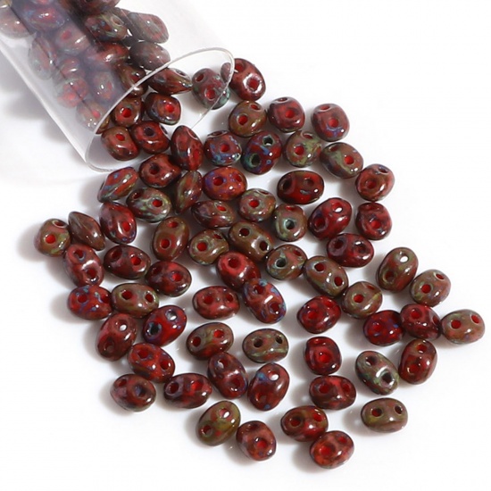 Immagine di (10g) (Importazione Ceca) Vetro Perline di Semi con Due Fori Marrone Rosso Pietra Imitazione Circa 5mm x 4mm, Foro: circa 0.8mm, 1 Bottiglia (Circa 15 Pz/Grammo)