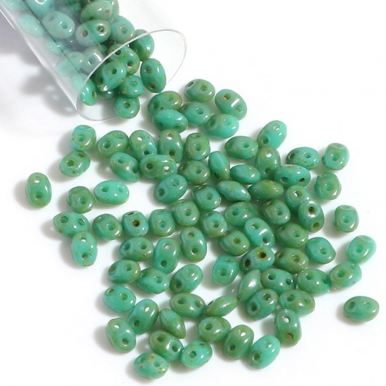 Immagine di (10g) (Importazione Ceca) Vetro Perline di Semi con Due Fori Verde Pietra Imitazione Circa 5mm x 4mm, Foro: circa 0.8mm, 1 Bottiglia (Circa 15 Pz/Grammo)