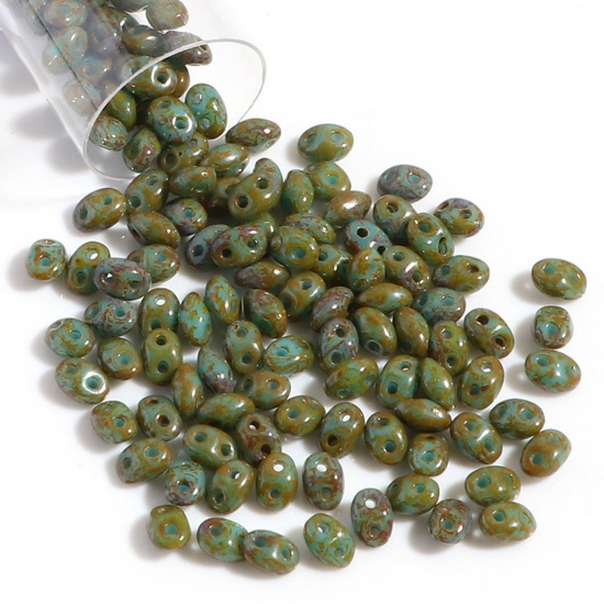 Immagine di (10g) (Importazione Ceca) Vetro Perline di Semi con Due Fori Erba Verde Pietra Imitazione Circa 5mm x 4mm, Foro: circa 0.8mm, 1 Bottiglia (Circa 15 Pz/Grammo)