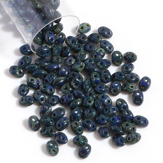 Immagine di (10g) (Importazione Ceca) Vetro Perline di Semi con Due Fori Blu Scuro Pietra Imitazione Circa 5mm x 4mm, Foro: circa 0.8mm, 1 Bottiglia (Circa 15 Pz/Grammo)