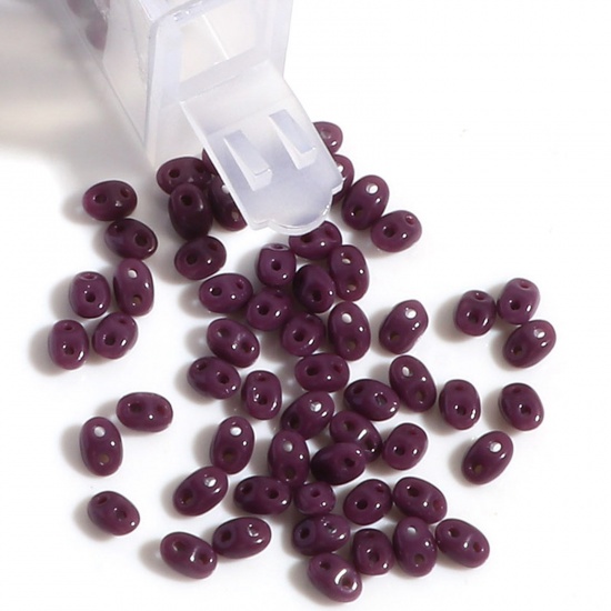 Immagine di (10g) (Importazione Ceca) Vetro Perline di Semi con Due Fori Colore Viola Opaco Circa 5mm x 4mm, Foro: circa 0.8mm, 1 Bottiglia (Circa 15 Pz/Grammo)