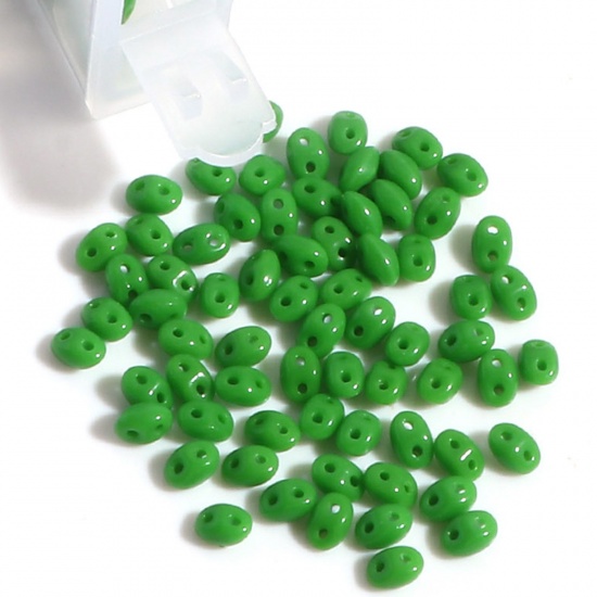 Immagine di (10g) (Importazione Ceca) Vetro Perline di Semi con Due Fori Verde Opaco Circa 5mm x 4mm, Foro: circa 0.8mm, 1 Bottiglia (Circa 15 Pz/Grammo)
