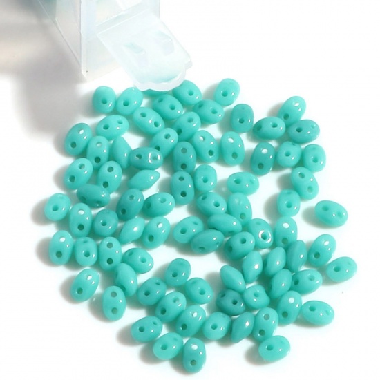 Immagine di (10g) (Importazione Ceca) Vetro Perline di Semi con Due Fori Verde Blu Opaco Circa 5mm x 4mm, Foro: circa 0.8mm, 1 Bottiglia (Circa 15 Pz/Grammo)