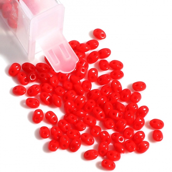 Immagine di (10g) (Importazione Ceca) Vetro Perline di Semi con Due Fori Rosso Opaco Circa 5mm x 4mm, Foro: circa 0.8mm, 1 Bottiglia (Circa 15 Pz/Grammo)