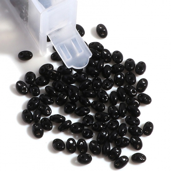 Immagine di (10g) (Importazione Ceca) Vetro Perline di Semi con Due Fori Nero Opaco Circa 5mm x 4mm, Foro: circa 0.8mm, 1 Bottiglia (Circa 15 Pz/Grammo)