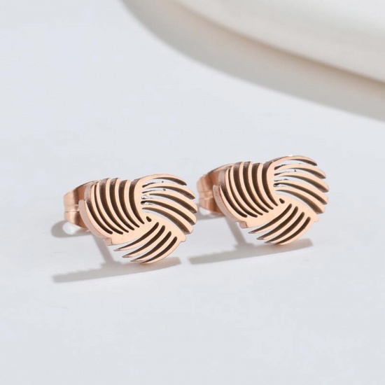 Bild von Titan Edelstahl Ins Stil Ohrring Ohrstecker Rosegold Herz Streifen Hohl 10mm x 8mm, Drahtstärke: (18 gauge), 2 Paare