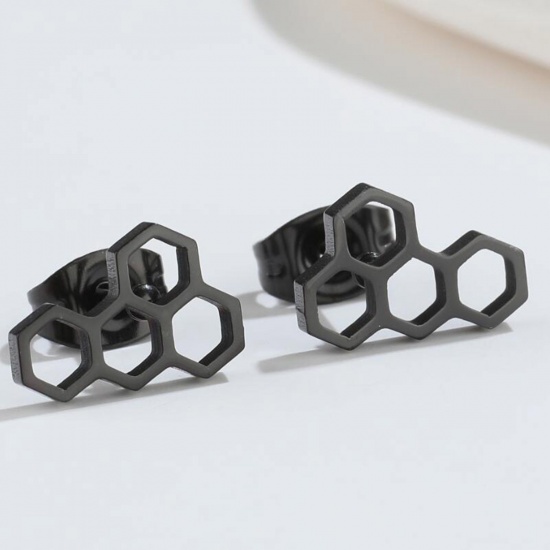 Bild von Titan Edelstahl Ins Stil Ohrring Ohrstecker Schwarz Chemische Formel 11mm x 7mm, Drahtstärke: (18 gauge), 2 Paare