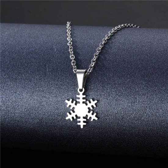 Bild von 304 Edelstahl Weihnachten Gliederkette Kette Halskette Silberfarbe Weihnachten Schneeflocke 45cm lang, 2 Strange