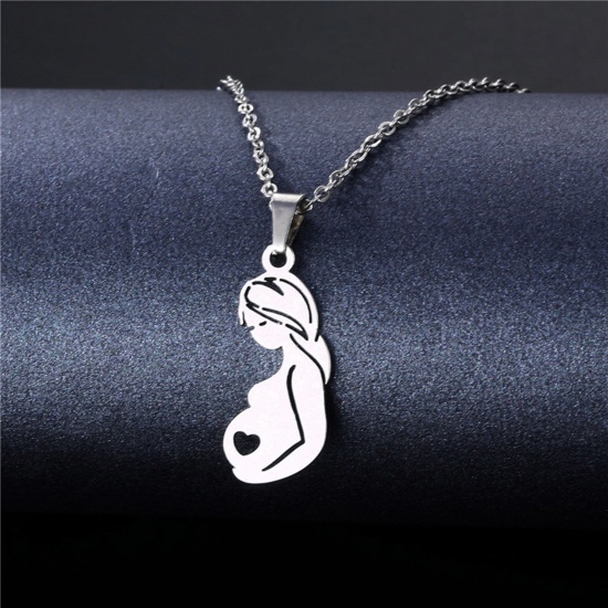 Bild von 304 Edelstahl Muttertag Gliederkette Kette Halskette Silberfarbe Schwangere 45cm lang, 2 Strange