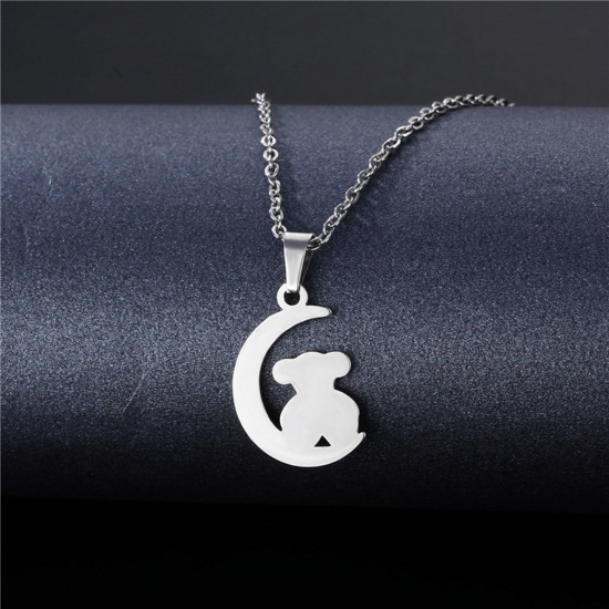 Bild von 304 Edelstahl Haustier Silhouette Gliederkette Kette Halskette Silberfarbe Halbmond Bär 45cm lang, 2 Strange