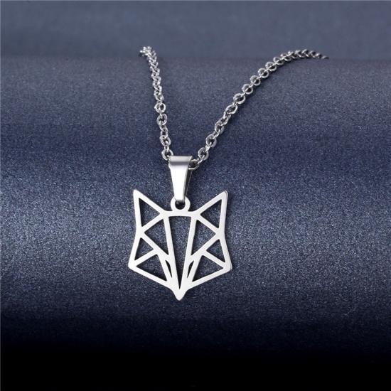 Bild von 304 Edelstahl Origami Gliederkette Kette Halskette Silberfarbe Fuchs 45cm lang, 2 Strange
