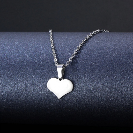 Immagine di 304 Acciaio Inossidabile San Valentino Cavo Catena Collana Tono Argento Cuore 45cm Lunghezza, 2 Pz