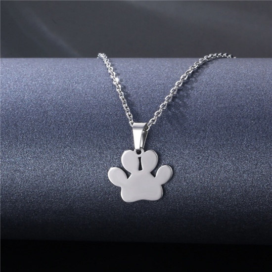 Immagine di 304 Acciaio Inossidabile Memoriale dell'animale Cavo Catena Collana Tono Argento Orma di Zampa 45cm Lunghezza, 2 Pz