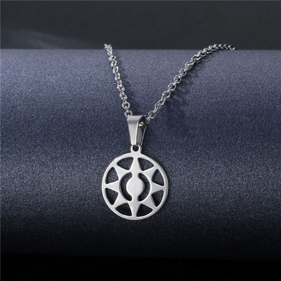 Immagine di 304 Acciaio Inossidabile Galassia Cavo Catena Collana Tono Argento Tondo Sole 45cm Lunghezza, 2 Pz
