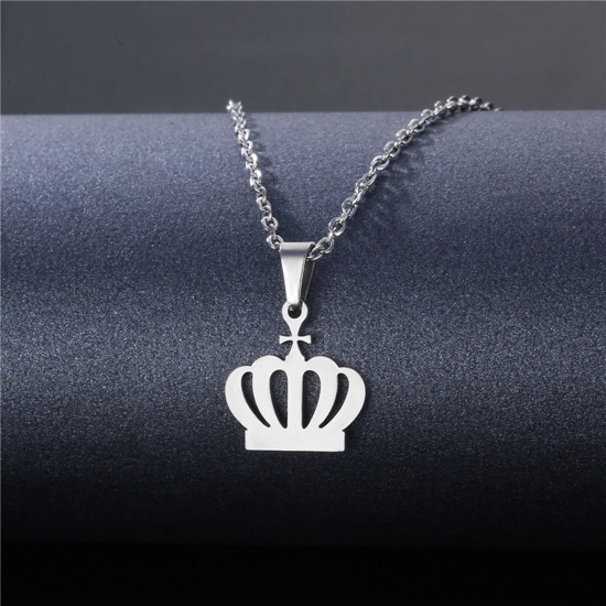 Immagine di 304 Acciaio Inossidabile Cavo Catena Collana Tono Argento Corona 45cm Lunghezza, 2 Pz