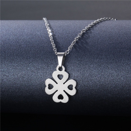 Immagine di 304 Acciaio Inossidabile San Valentino Cavo Catena Collana Tono Argento Fiore Cuore 45cm Lunghezza, 2 Pz