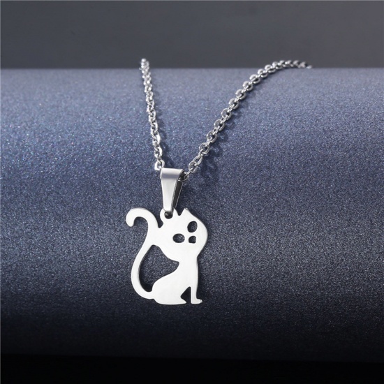 Immagine di 304 Acciaio Inossidabile Beniamino Contorno Cavo Catena Collana Tono Argento Volpe 45cm Lunghezza, 2 Pz