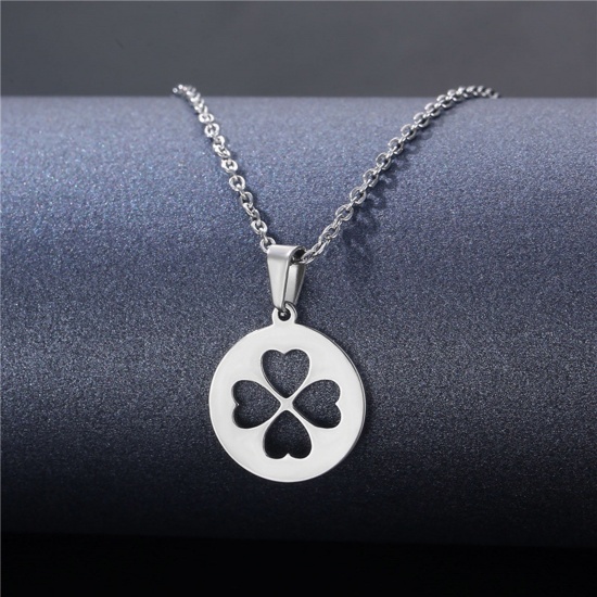 Immagine di 304 Acciaio Inossidabile San Valentino Cavo Catena Collana Tono Argento Tondo Cuore 45cm Lunghezza, 2 Pz