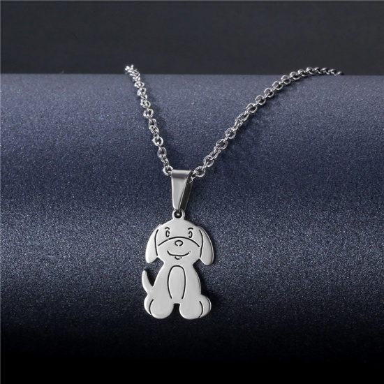 Immagine di 304 Acciaio Inossidabile Beniamino Contorno Cavo Catena Collana Tono Argento Cane 45cm Lunghezza, 2 Pz