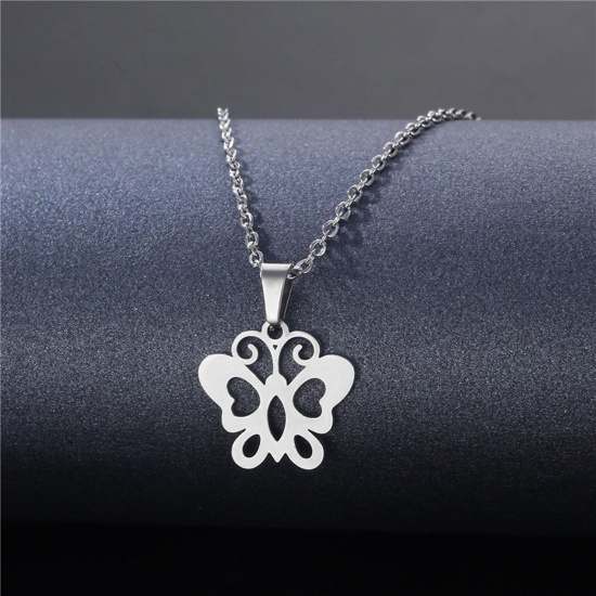 Immagine di 304 Acciaio Inossidabile Insetto Cavo Catena Collana Tono Argento Farfalla 45cm Lunghezza, 2 Pz
