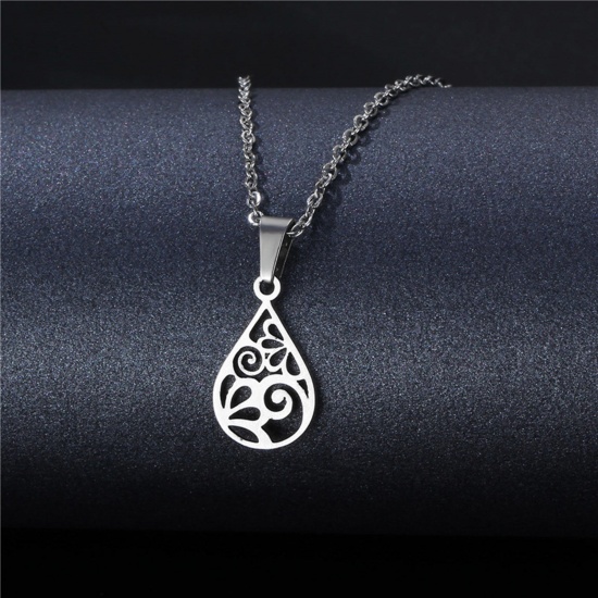 Immagine di 304 Acciaio Inossidabile Cavo Catena Collana Tono Argento Goccia Filigrana 45cm Lunghezza, 2 Pz