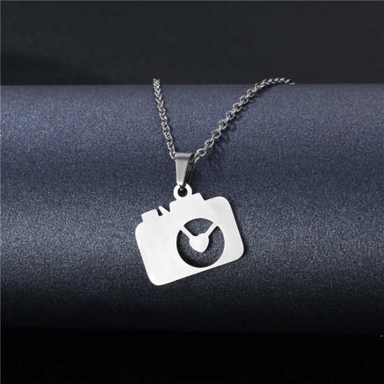 Immagine di 304 Acciaio Inossidabile Cavo Catena Collana Tono Argento Camera 45cm Lunghezza, 2 Pz