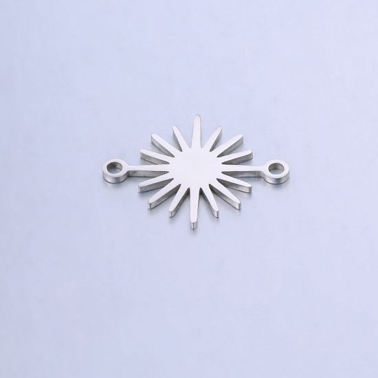 Picture of 201 Stainless Steel Connectors Silver Tone Sun 19mm x 14.5mm, 2 PCs