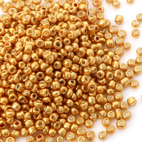 Immagine di Vetro Seme Perline Round Rocailles Oro Placcatura 3mmx 2mm, Foro:Circa 1mm, 10 Grammi