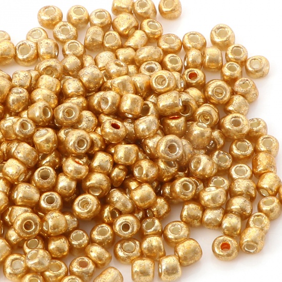 Bild von Glas Rocailles Rocailles Perlen Rund Rocailles Golden Plattiert 4mm x 3.5mm, Loch:ca. 1.2mm, 10 Gramm
