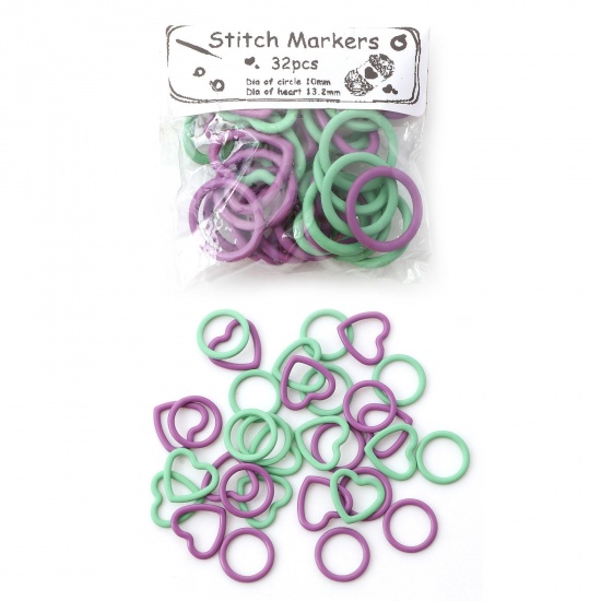 Picture of Zinc Based Alloy Knitting Stitch Markers Heart Round Multicolor 12.5mm, 13mm x 12mm, 1 Set ( 32 PCs/Set)