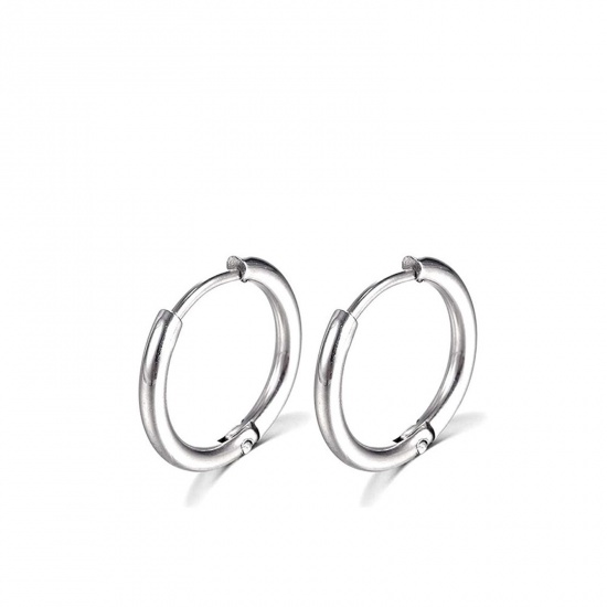 Immagine di Acciaio Inossidabile Semplice orecchino cerchio Tono Argento Tondo 8mm Dia., Posta / Filo Dimensione: (18 misura), 1 Paio