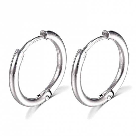 Immagine di Acciaio Inossidabile Semplice orecchino cerchio Tono Argento Tondo 16mm Dia., Posta / Filo Dimensione: (18 misura), 1 Paio