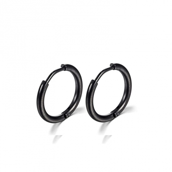 Immagine di Acciaio Inossidabile Semplice orecchino cerchio Nero Tondo 8mm Dia., Posta / Filo Dimensione: (18 misura), 1 Paio