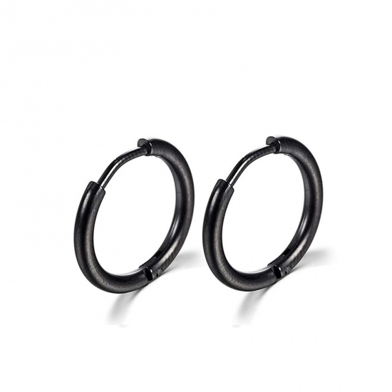 Immagine di Acciaio Inossidabile Semplice orecchino cerchio Nero Tondo 10mm Dia., Posta / Filo Dimensione: (18 misura), 1 Paio