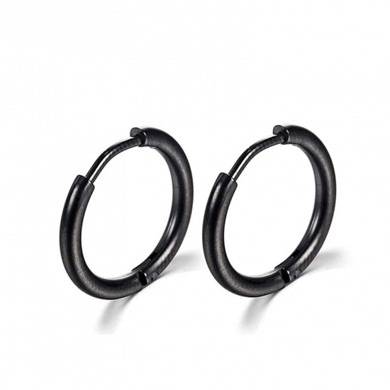 Immagine di Acciaio Inossidabile Semplice orecchino cerchio Nero Tondo 12mm Dia., Posta / Filo Dimensione: (18 misura), 1 Paio